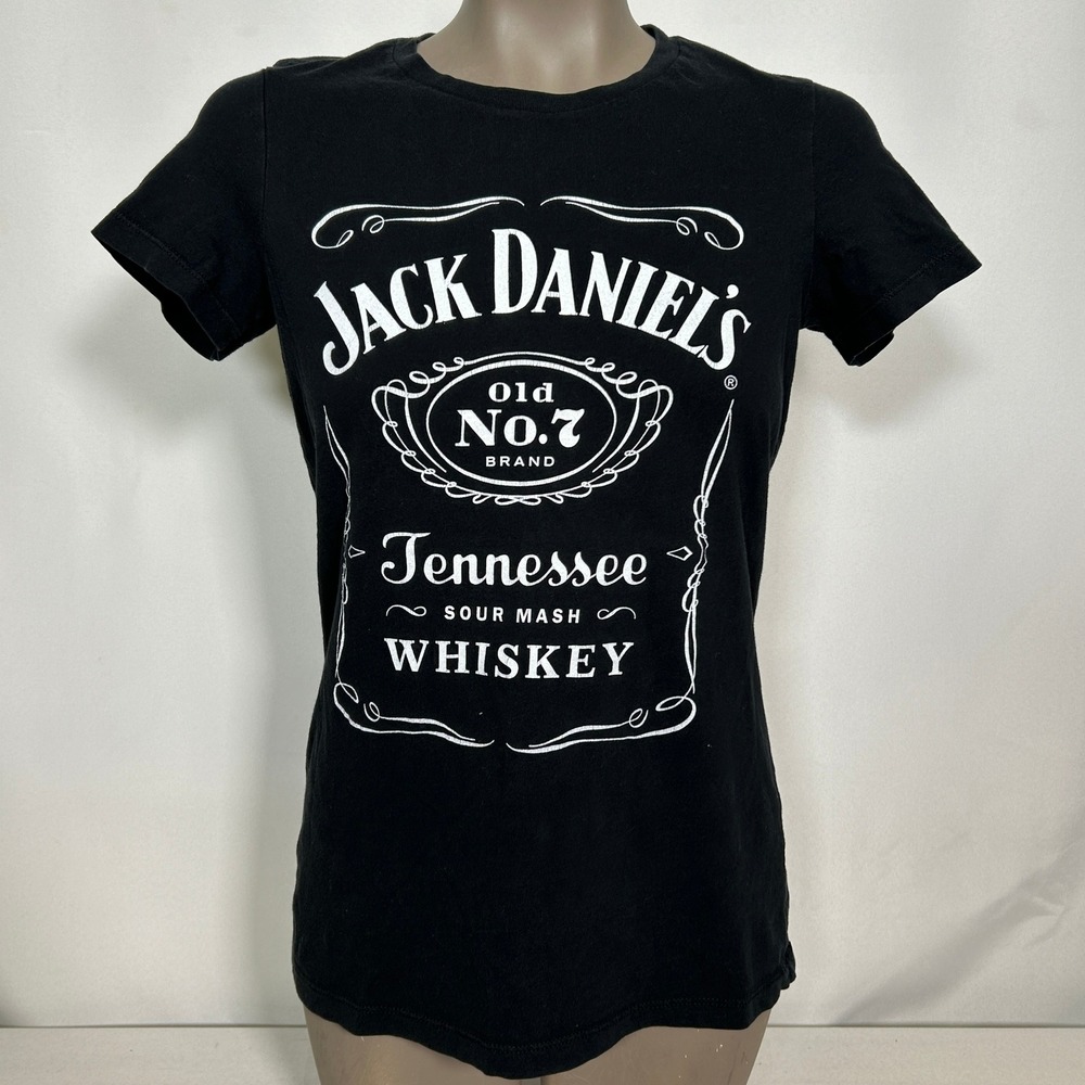 Jack Daniels Old No 7 Tennessee Whiskey Black White T-Shirt Women's LARGE
